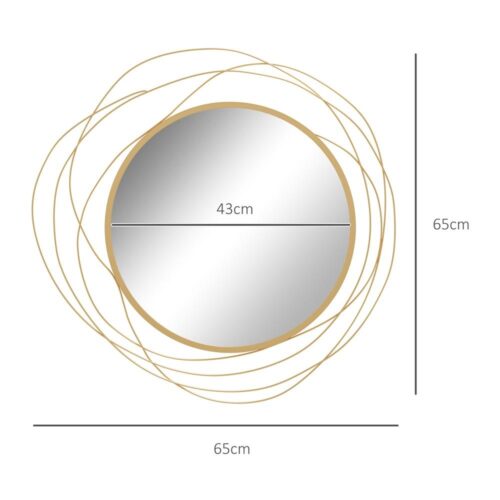 Guld Metallinramad rund väggspegel, 65cm, Vardags- och sovrumsinredning