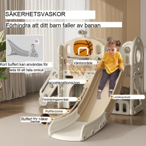 7-i-1 rutschkana för barn med basketbåge, teleskop och tunnel för aktiv lek i åldrarna 1-6