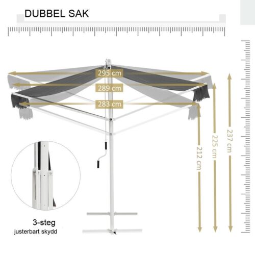 Grå fristående trädgårdsmarkis – 3x3m med vev och justerbar skärm