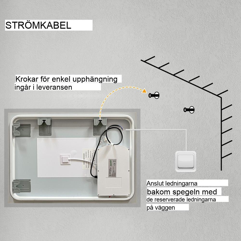 LED badrumsspegel med pekbrytare och anti-dim (70x50cm)