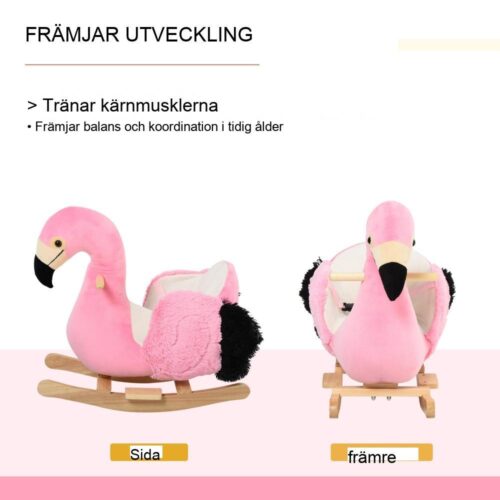 Rosa Flamingo gunghästleksak för småbarn med säkerhetsbälte och handtag