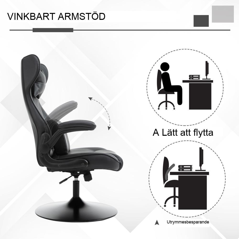 Ergonomisk spelstol med vippfunktion, justerbar höjd och vadderad sits – svart