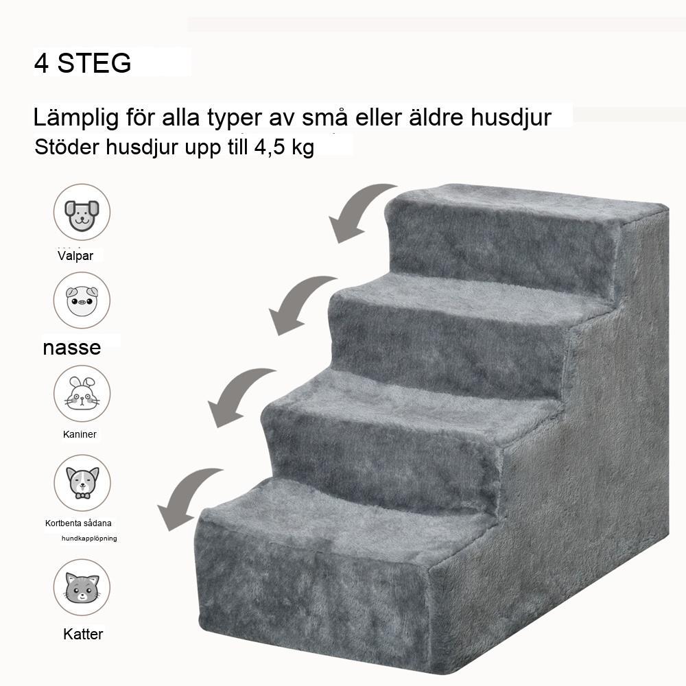 Grå husdjurstrappa 4-stegs hundramp med avtagbart plyschskydd 60x35x44 cm