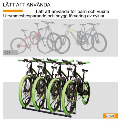 Slitstarkt cykelställ i stål för 4 cyklar – väderbeständigt, kan monteras på vägg och golv