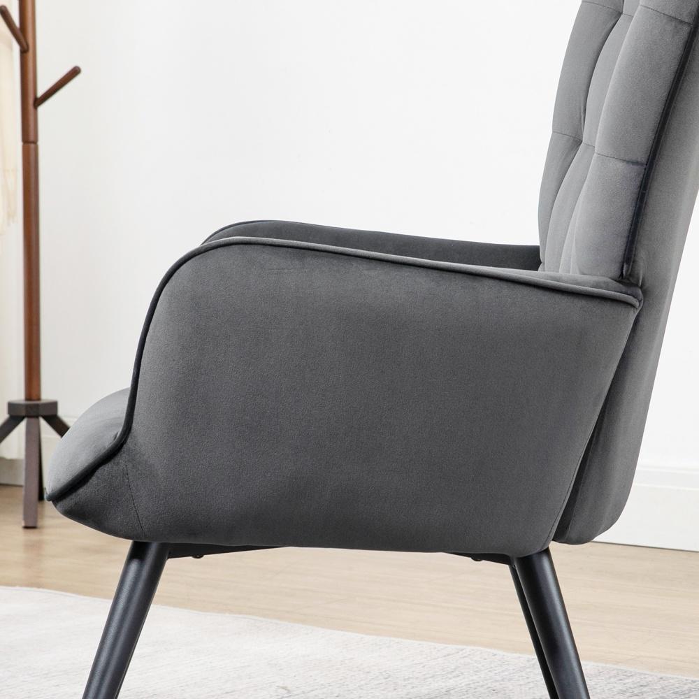 Dark Grey Velvet Wing Chair and Pall Set – Bekväm loungestol med fotstöd