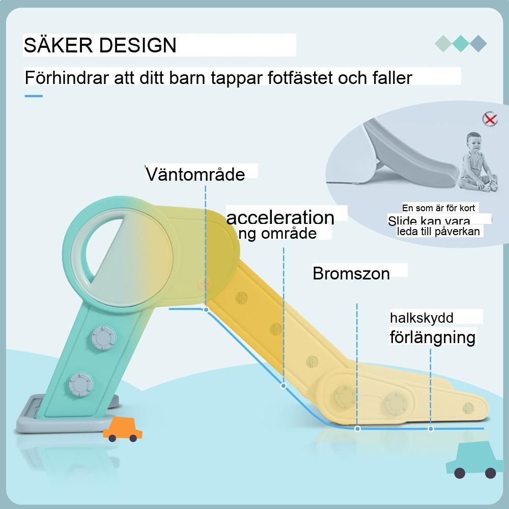 Grön vit hopfällbar rutschkana för barn, kul inomhus/utomhus för åldrarna 1,5-3 år