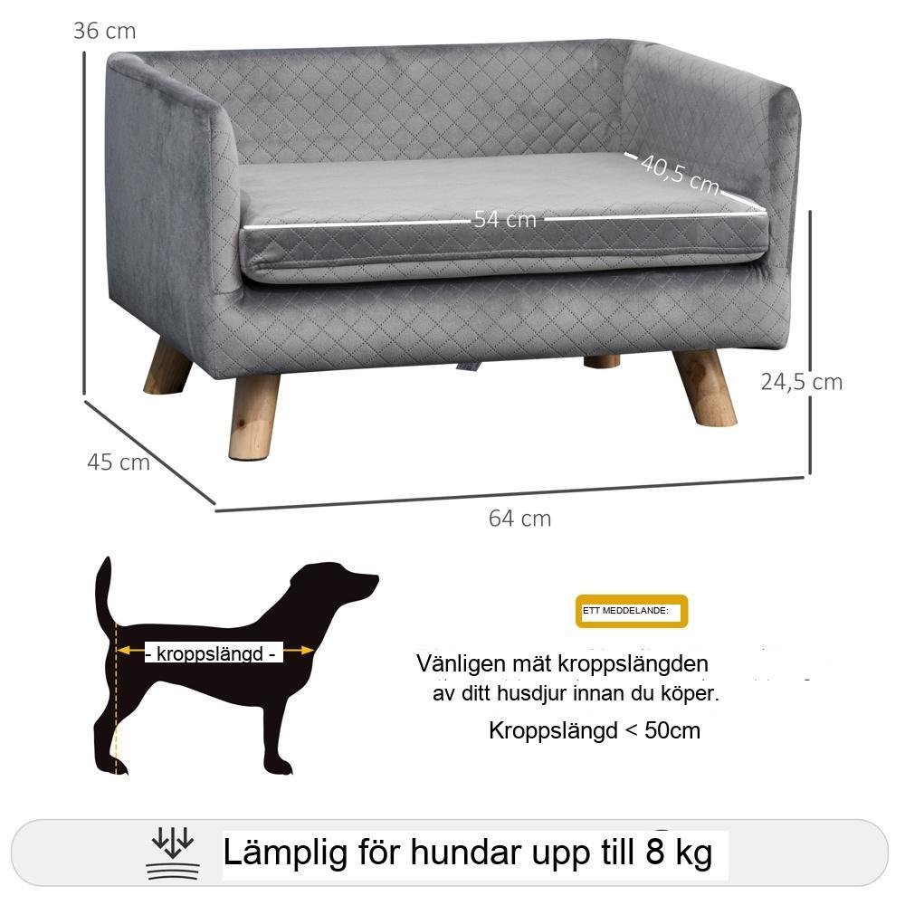 Scandinavian Velvet Dog Bäddsoffa – Grå, Små Hundar Upp till 8 kg