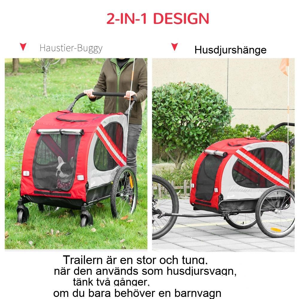 Multifunktionell 2-i-1 hundsläp och buggy för medelstora hundar, upp till 20 kg