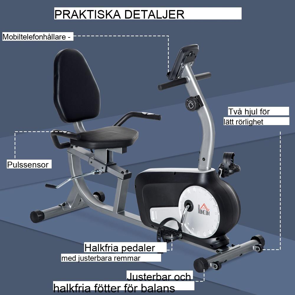 Liggande motionscykel med LCD-skärm och justerbart motstånd