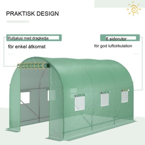 Växthustunnel av ståltomat – 350x200x200 cm med fönster för åretruntodling