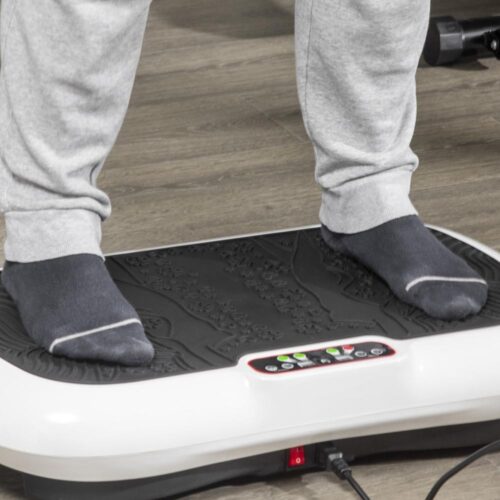 Vibrationsplatta Fitness Device – 99 nivåer, helkroppsträning, 2 band, 120 kg kapacitet