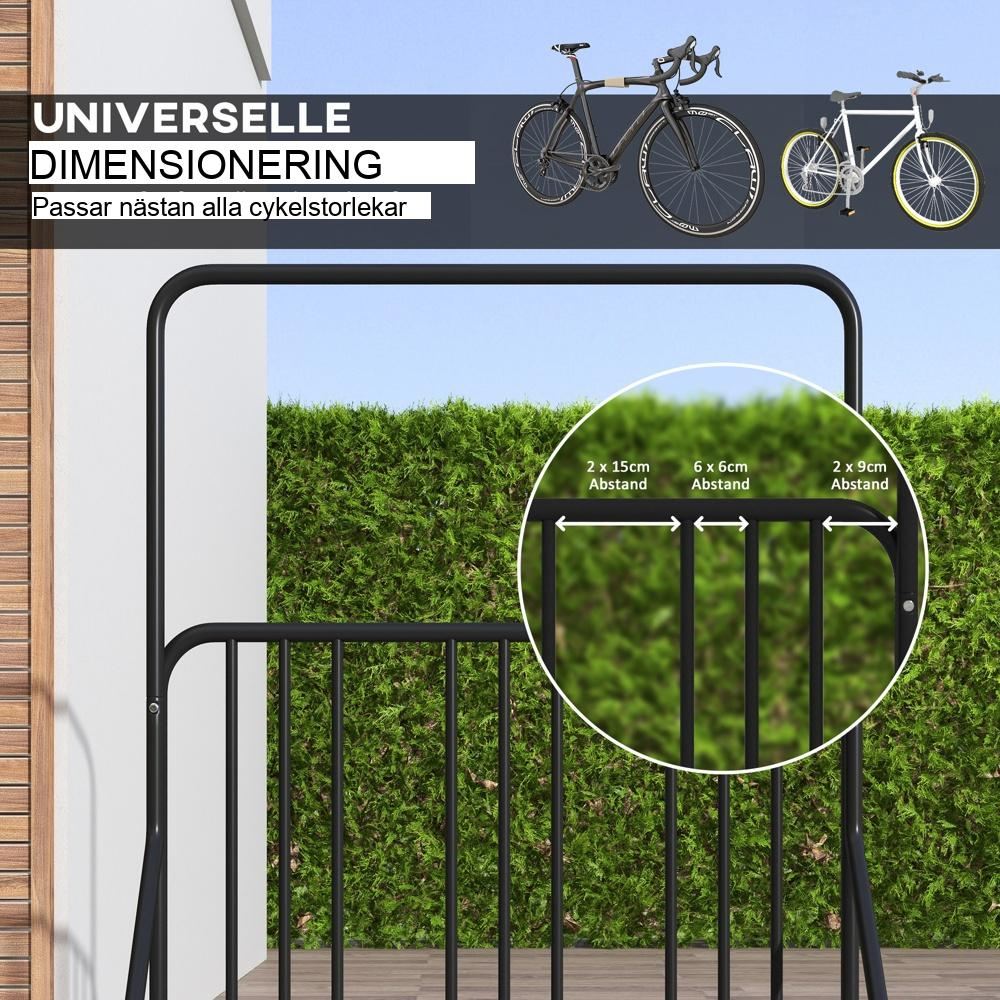 Dubbelsidigt cykelställ i stål, rymmer 4 cyklar, väderbeständig, svart