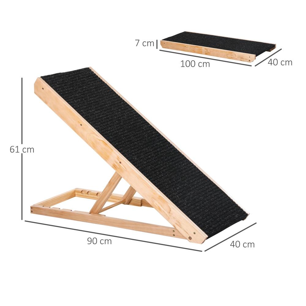 Justerbar husdjursramp för hundar och katter – halkfri, furu, 90×40 cm