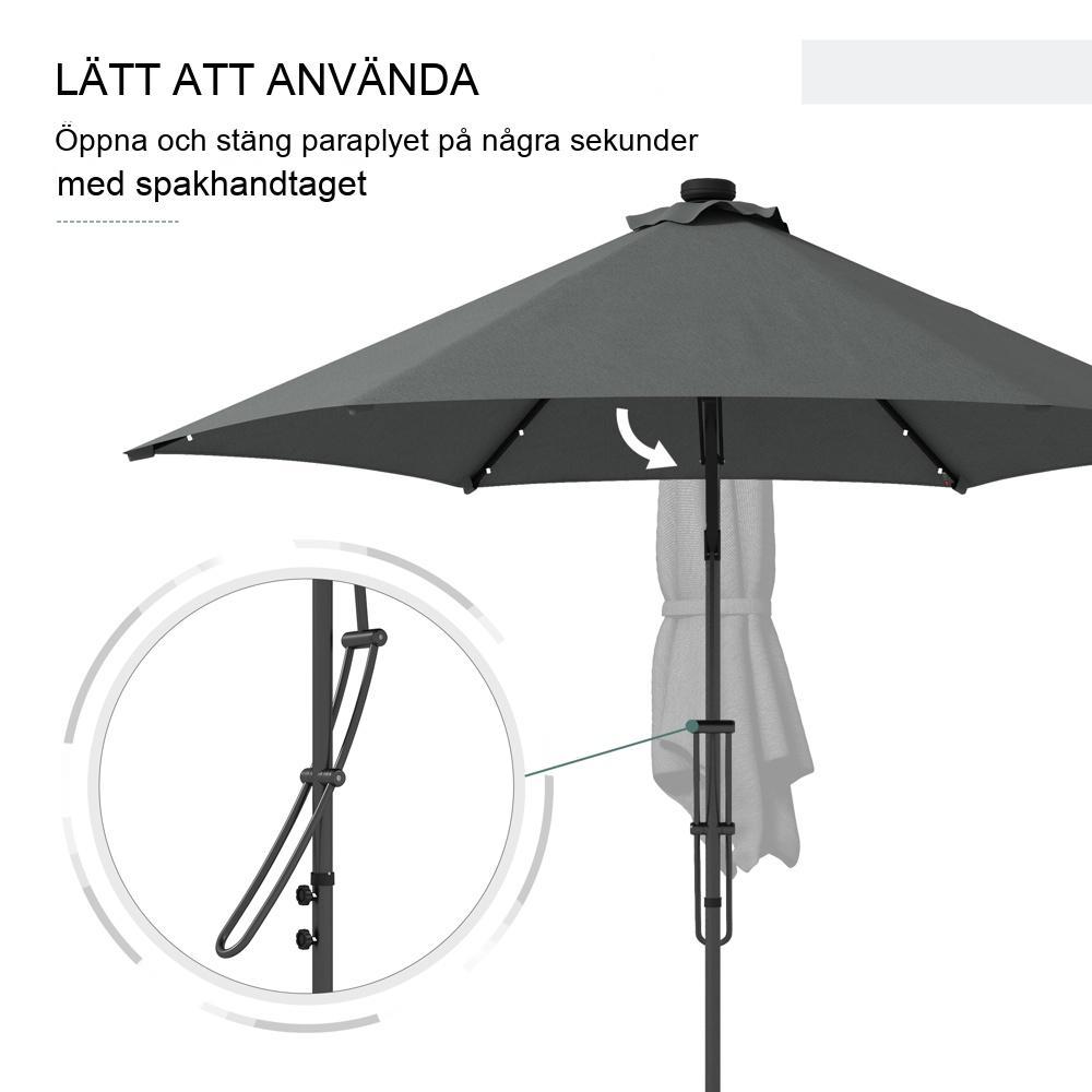 Solar Cantilever paraply med LED-ljus, 290 cm diameter, mörkgrå, UV-skydd