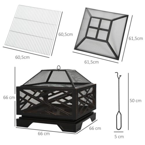 Bärbar eldskål och BBQ Grill Set – Black Metal, Spark Guard, Poker ingår