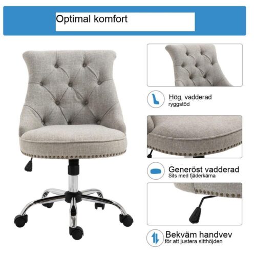 Ergonomisk snurrstol | Höjdjusterbar, retro linnedesign | Upp till 150 kg