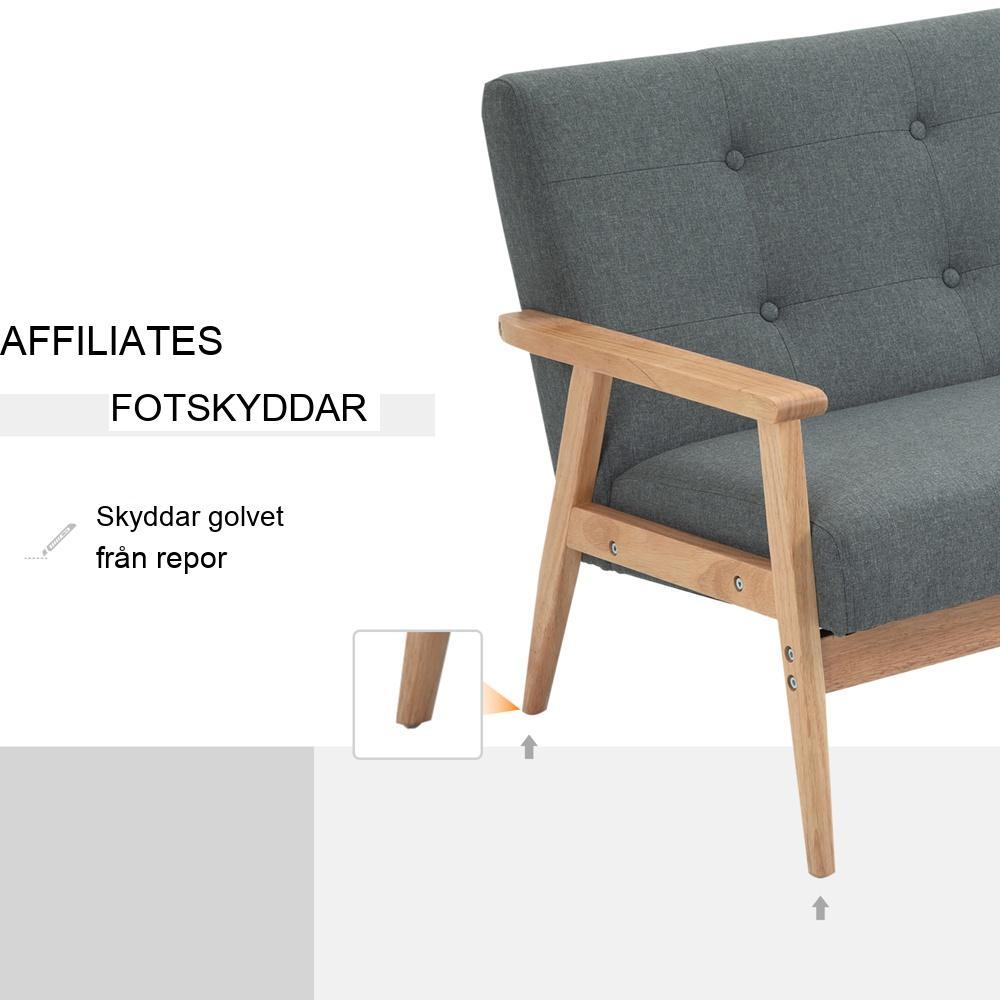 Kompakt grå linne- och gummiträsoffa Loveseat, 2-sits