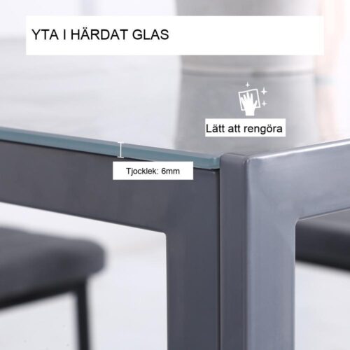 Modernt grått matbord för 4, skiva i härdat glas