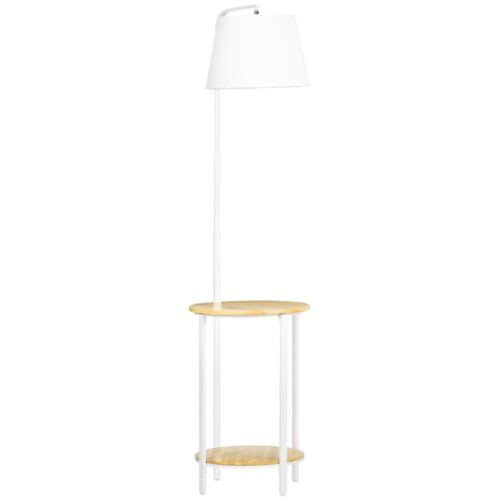 Modern 162 cm golvlampa med 2 hyllor och linne lampskärm