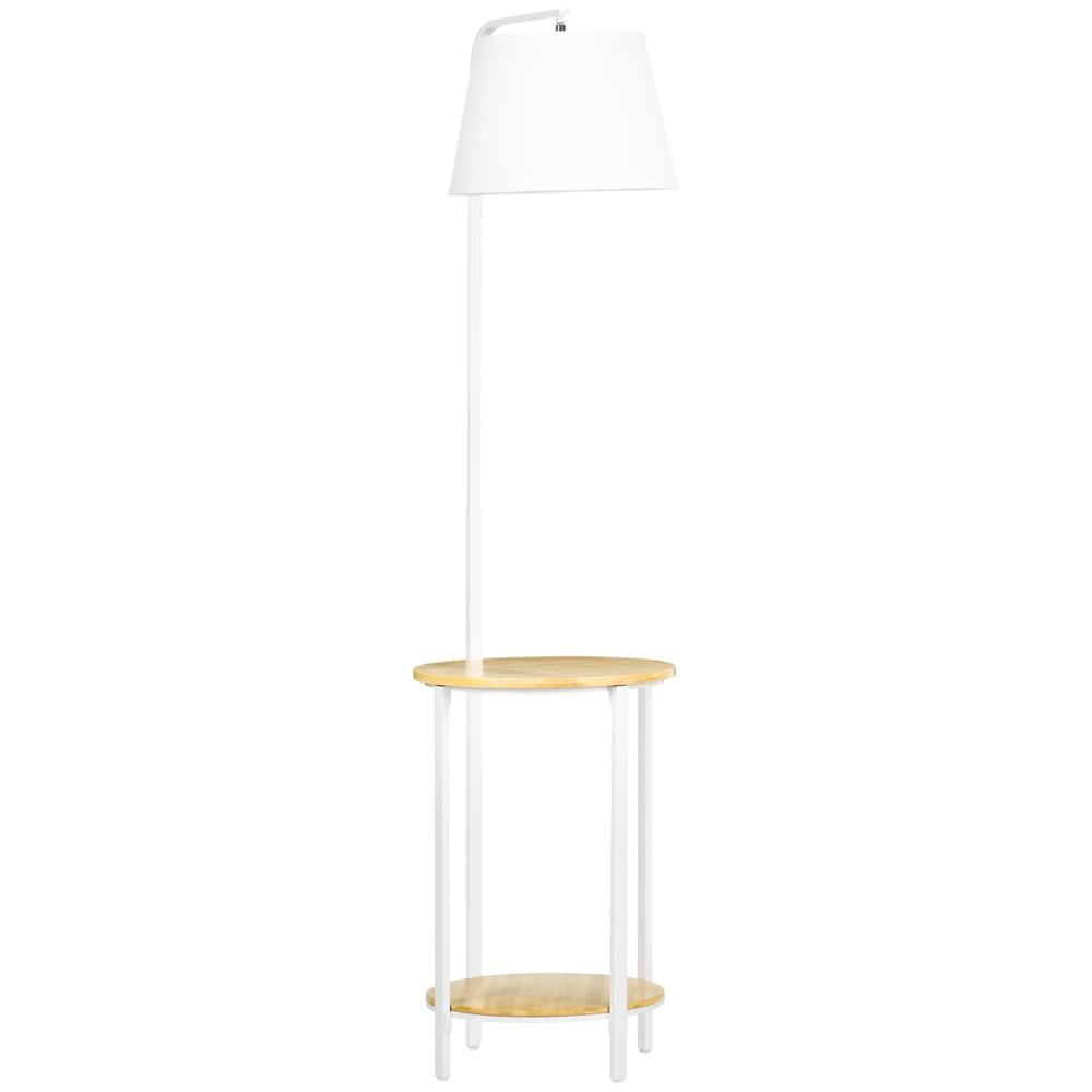 Modern 162 cm golvlampa med 2 hyllor och linne lampskärm