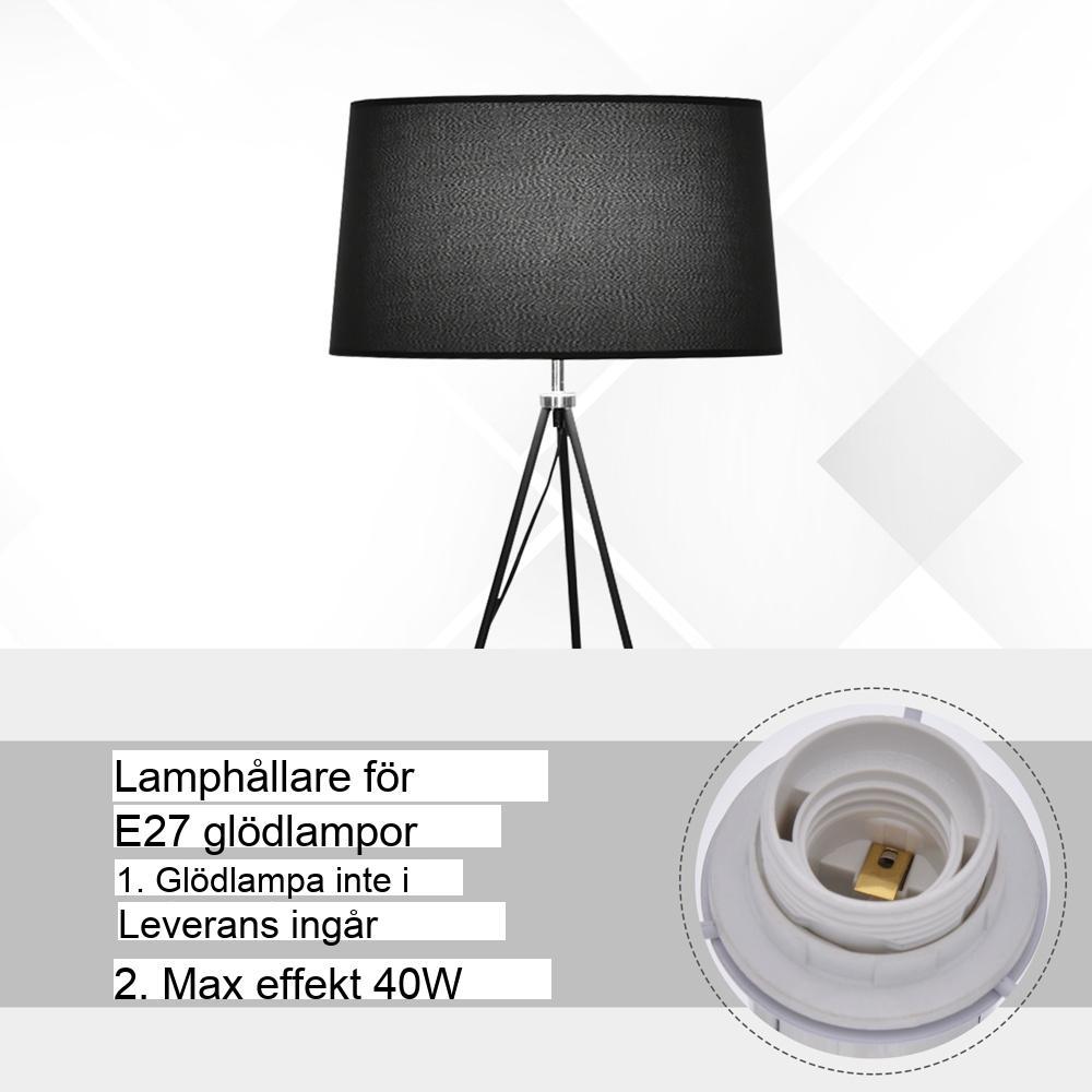 Modern Scandinavian Tripod Golvlampa – Svart tyg och metall 73x156cm