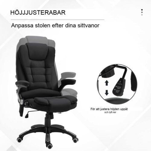 Ergonomisk spelstol med massage, värme och justerbar höjd