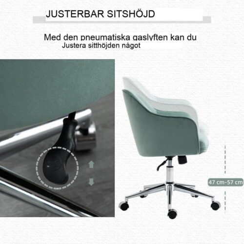 Justerbar retro kontorsstol med gungfunktion och grönt sammetstyg