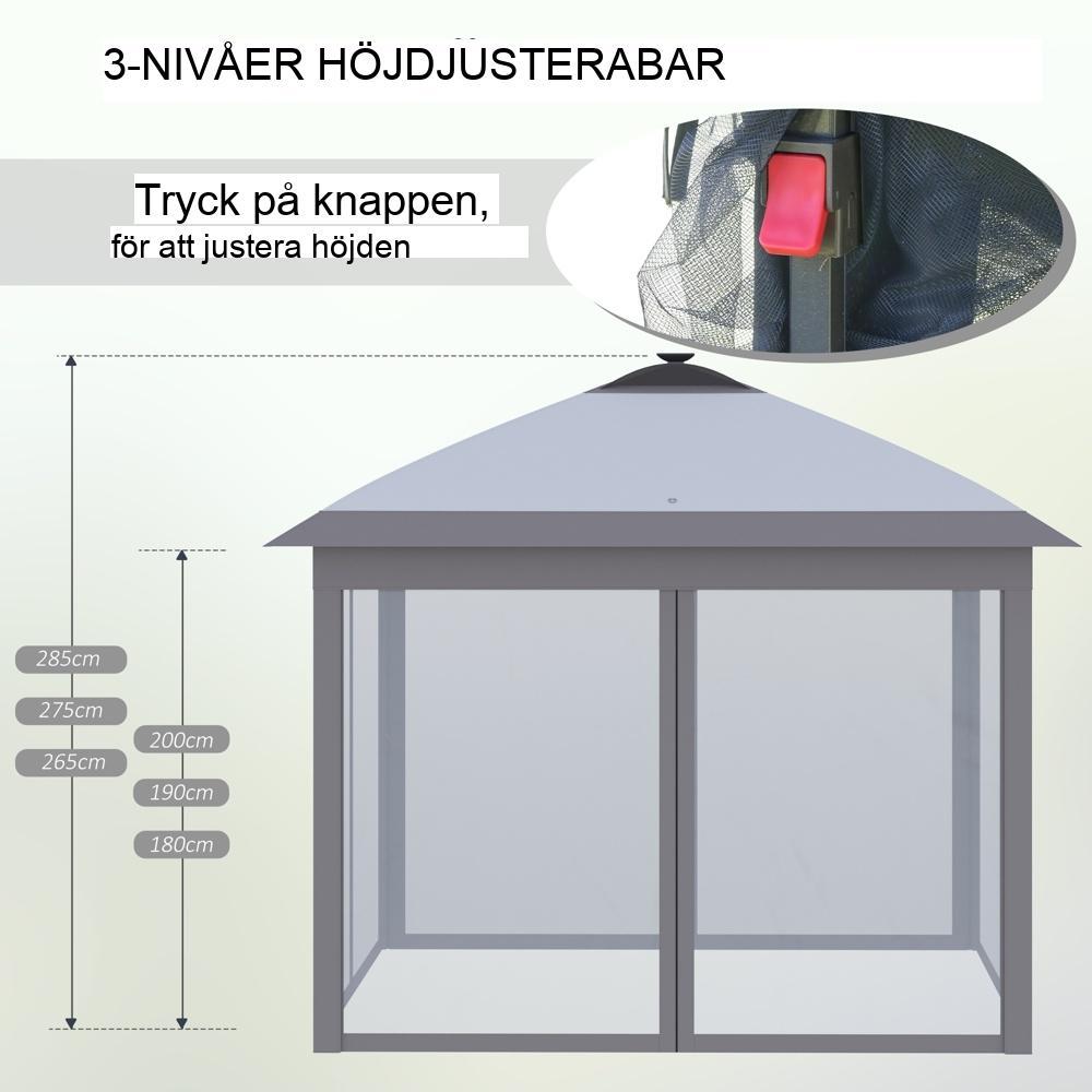 Paviljong Lusthus med LED-belysning, pop-up solskydd för trädgårdsfester