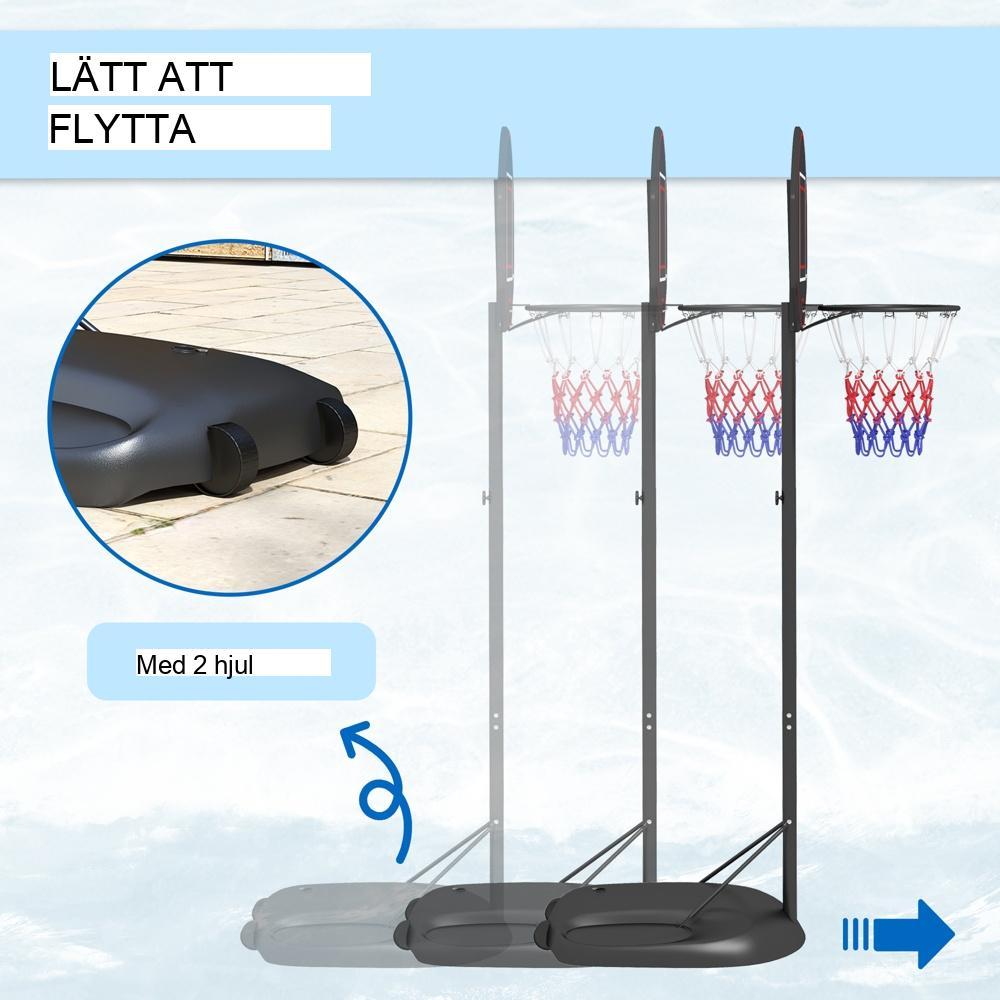 Justerbar höjd Basketbågeställ med hjul, 221-282cm Svart