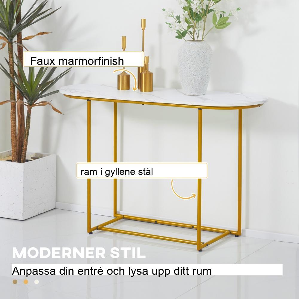 Vitguld Konsolbord med förvaring – Hall Soffa Sidobord 120cm