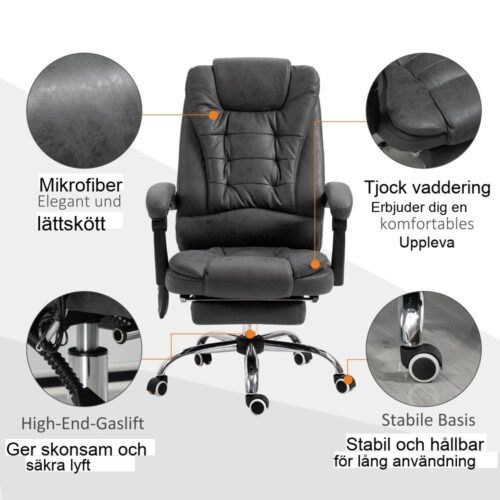 Ergonomisk massagestol med värme, fotstöd och fjärrkontroll