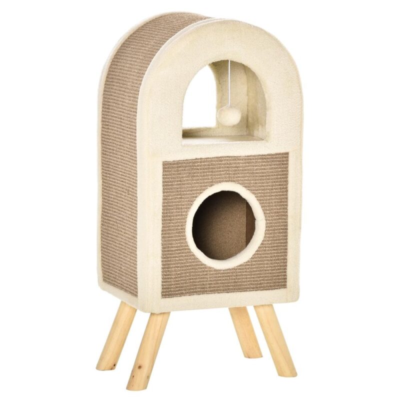 Multi-Level Cat Cave Scratching Post med lekbollar och sängar