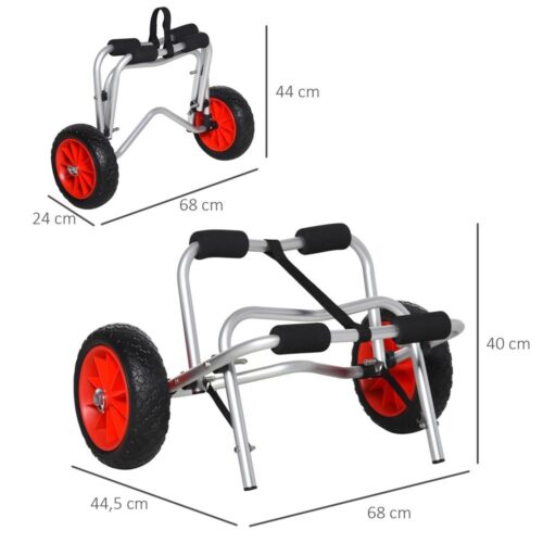 Kraftig kanotvagn i aluminium med PU-hjul – 75 kg kapacitet