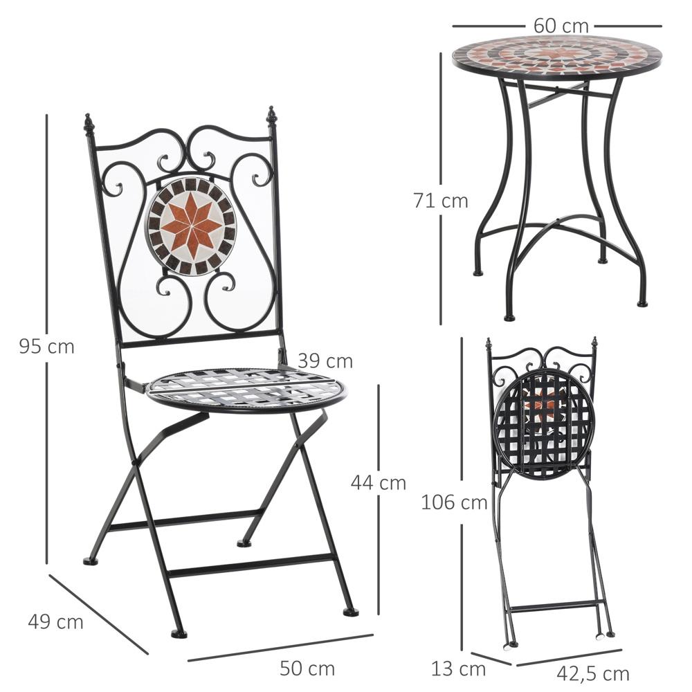 Mosaic Balcony Bistro Set för 2 med hopfällbara stolar och metallbord