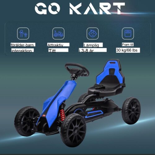 Blue Kids Go Kart med justerbar sits och handbroms, 3-8 år