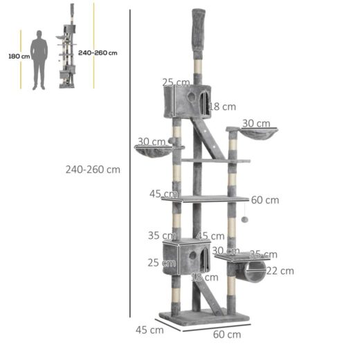 Ceiling Cat Tree Tower – Sisal skrapstolpe, flera nivåer och plattformar