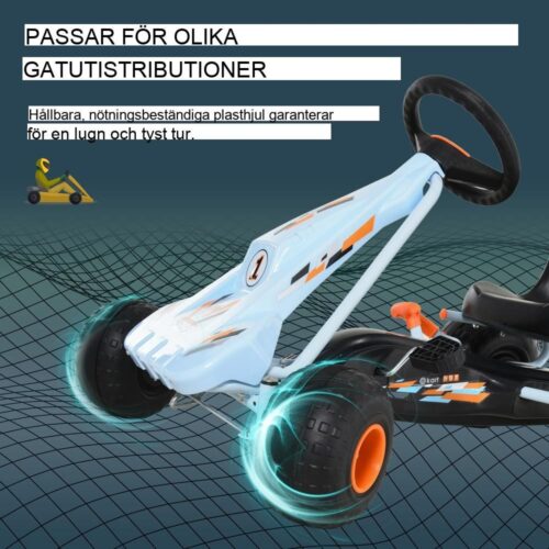 Ljusblå pedal gokart för barn i åldrarna 3-6 med justerbar sits