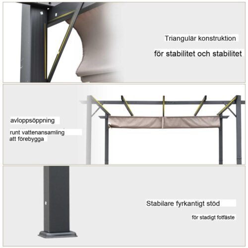 Aluminiumpergola med skjuttak – kolgrå + kaffebrun 3x3m uteplatsöverdrag