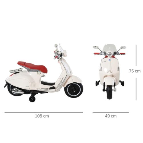 Licensierad Vespa Kids elektrisk motorcykel med musik och lampor (3-6 år)