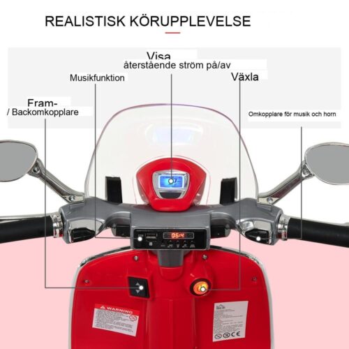 Licensierad Vespa Electric Kids Motorcykel med musik och lampor, åldrarna 3-6