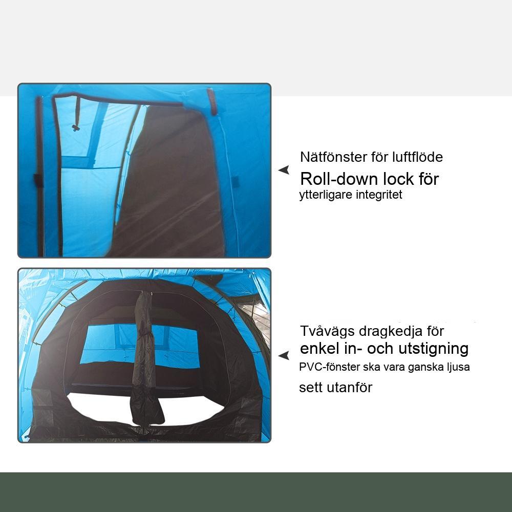 Rymligt 4-personers familjetält med 2 rum, UV-skydd och Rainfly