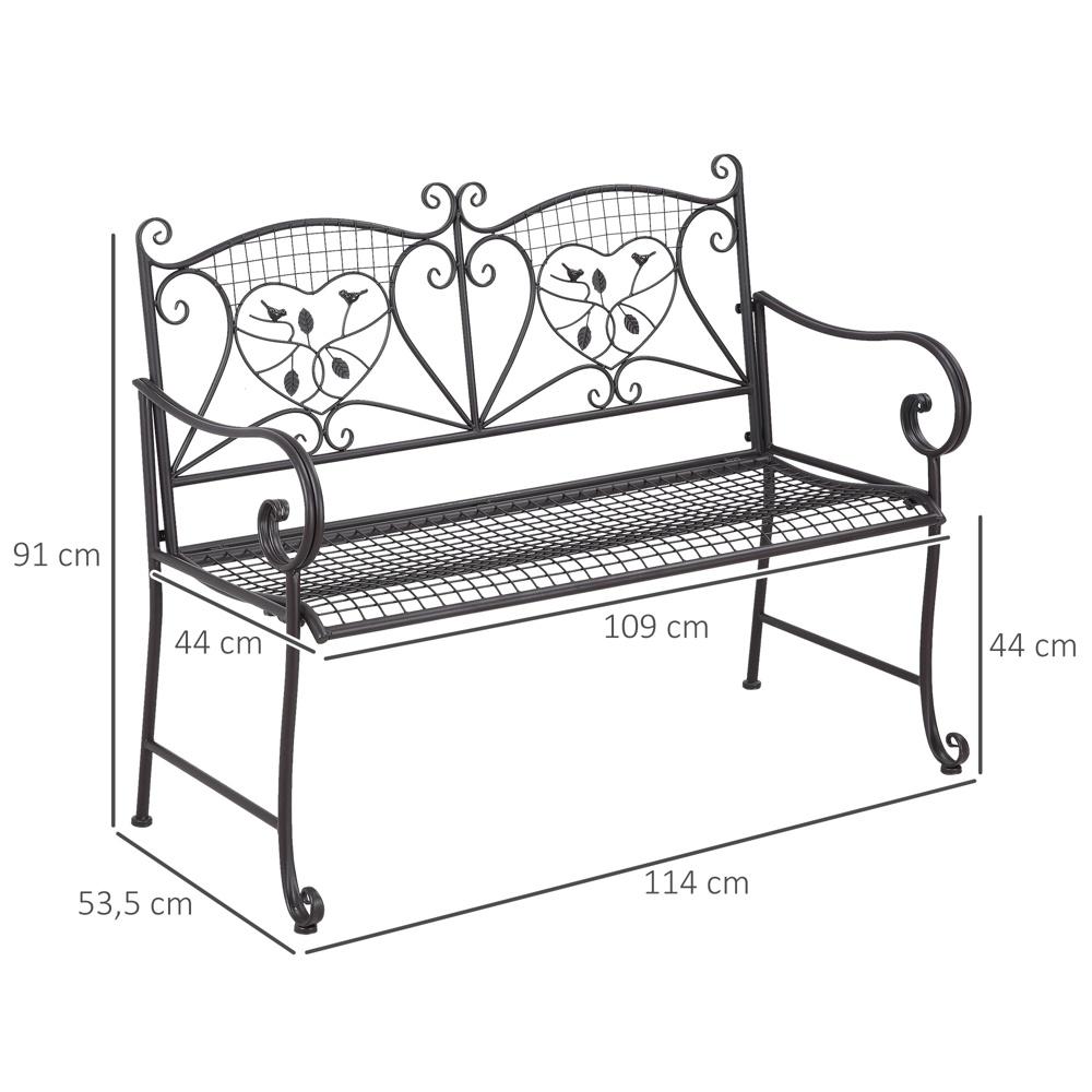 Trädgårdsbänk i antik utseende i metall, bekväm 2-sits med väderbeständig design