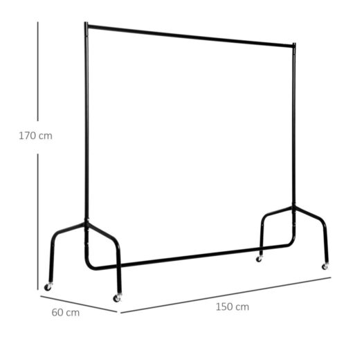 Svart metall klädställ, 360° hjul, rymmer 140 kg, enkel montering