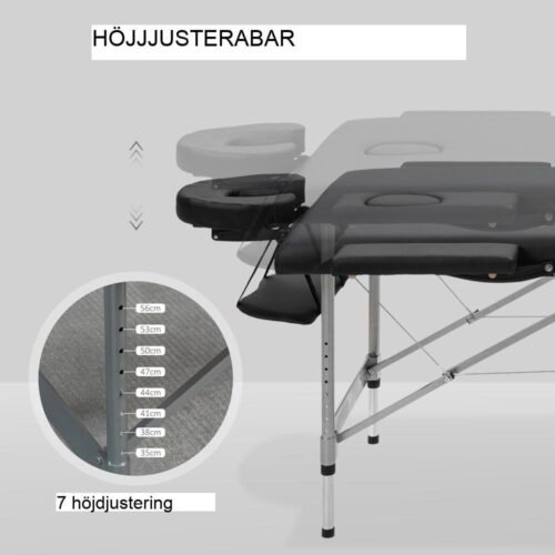 Professionellt justerbart massagebord – 7 zoner, höjdjusterbart, svart