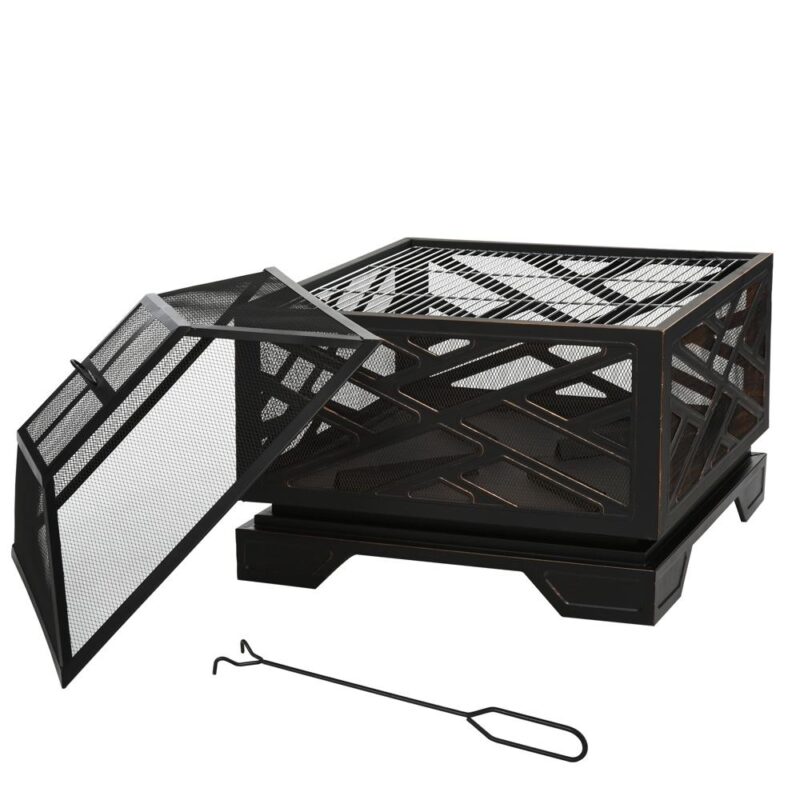 Bärbar eldskål och BBQ Grill Set – Black Metal, Spark Guard, Poker ingår