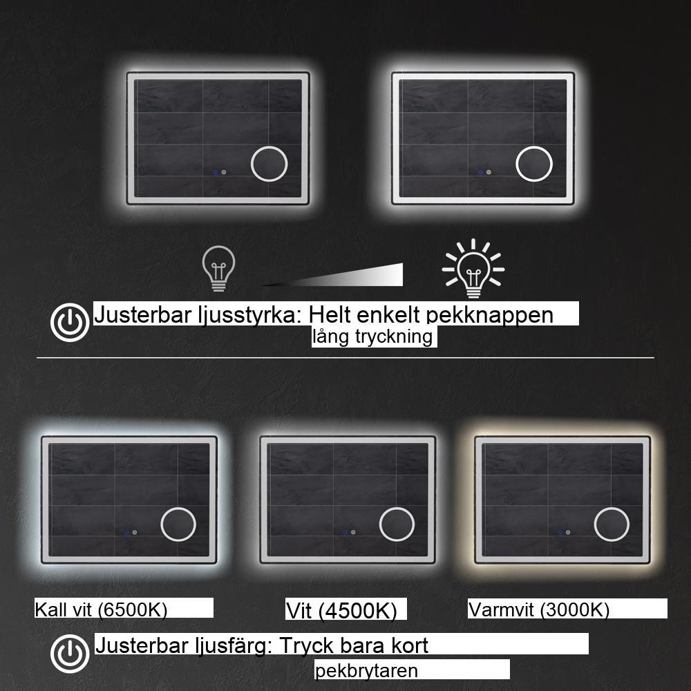 LED badrumsspegel med 3x förstoring, pekkontroll och anti-dimma