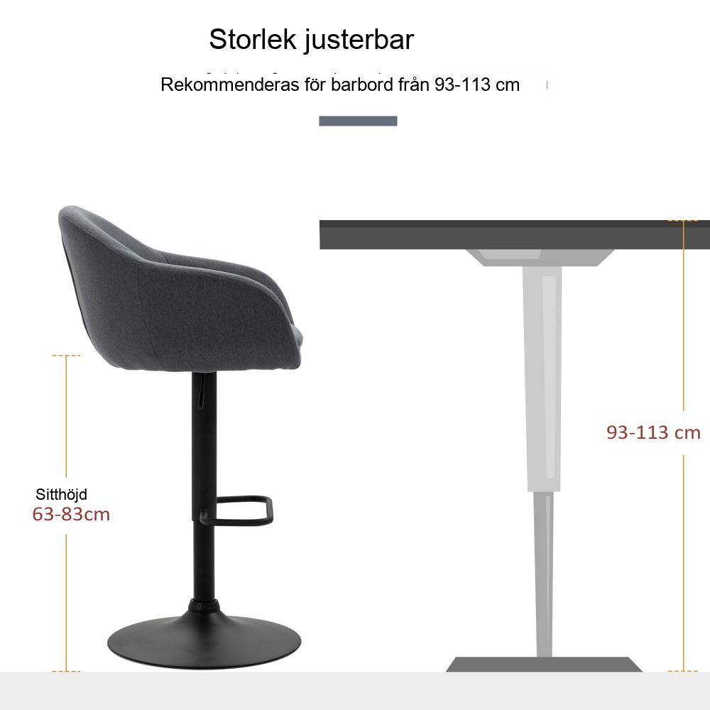 Justerbar barpall med fotstöd, linnelook, 360° vridbar, 110 kg kapacitet