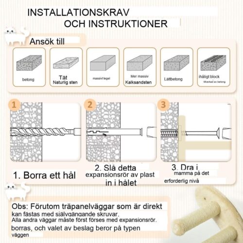 Beige väggmonterad kattklättringsset med hängmatta, stege och plattformar