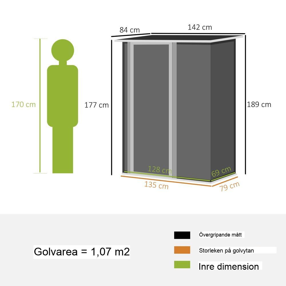 Verktygsskjul i mörkgrå stål – Rymlig utomhusförvaring med låsbar dörr