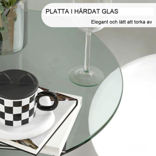 Modernt runt barbord med härdat glasskiva – Silverfinish, 60x60cm